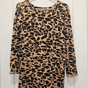Ava Sky Black and Tan Patterned Dress